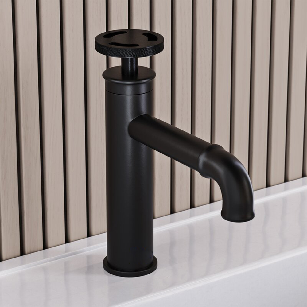 Robinet de lavabo de salle de bains noir mat industriel à trou Singel moderne personnalisé en usine avec poignée rotative