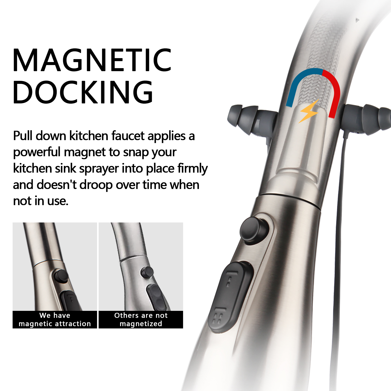 Robinets de cuisine en acier inoxydable 304 certifiés CUPC avec pulvérisateur à 3 modes
